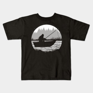 Boat Fishing Bigfoot Kids T-Shirt